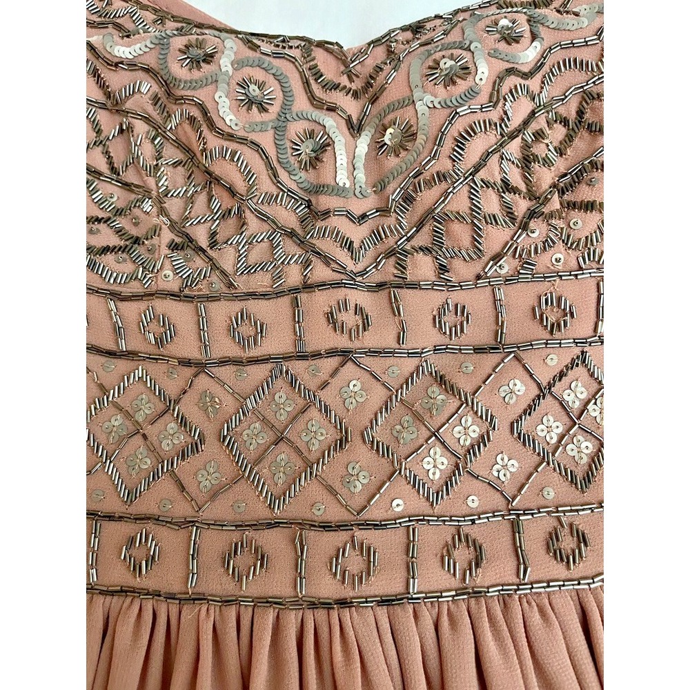 BHLDN Embellished Chiffon Dress Beaded Bodice Blush Spaghetti Straps Prom Spring - Picture 7 of 9